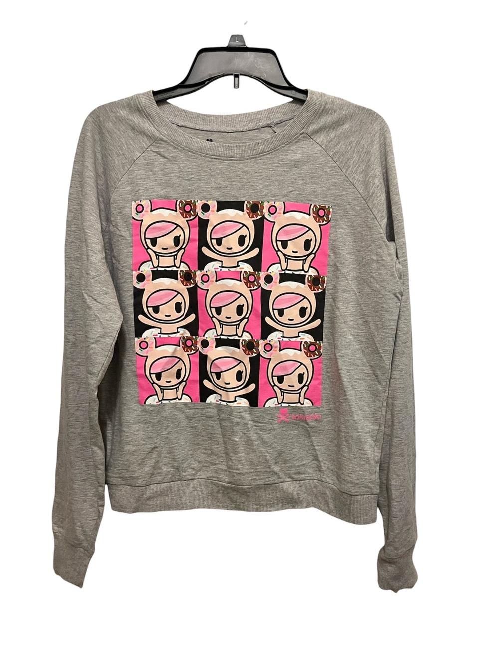 tokidoki Light Gray Pullover Sweatshirt with Donutella Polaroid Graphic Print